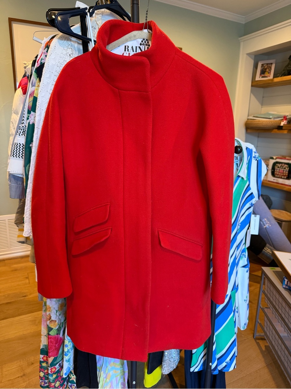 J. Crew Bright Red Stand-Collar Wool Pea Coat
